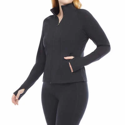 Chaqueta de yoga para mujer Danskin contorno cepillado, cremallera completa, sal negra, talla mediana M Foto 1 de 3