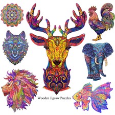 200PCS Deer Wooden Jigsaw Puzzle Unique Animal Shape 3D Colorful for Adults Kids