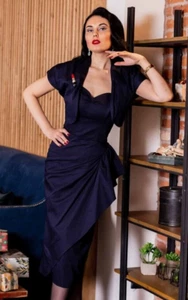 Vivien of Holloway 1940s Retro Style Navy Halterneck Sarong Dress and Bolero Set - Picture 1 of 18