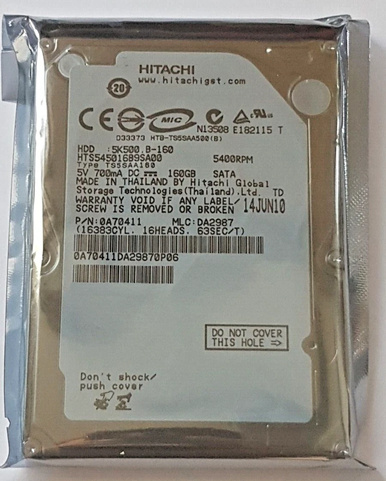 160 GB SATA Hitachi HTS545016B9SA00 5400RPM 8MB HDD 2.5" Internal Hard Drive New - Image 1 of 1