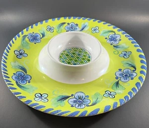 Cynthia Rowley Blue & Green Spring Floral MELAMINE Platter Chip Veggie Dip Tray - Picture 1 of 6