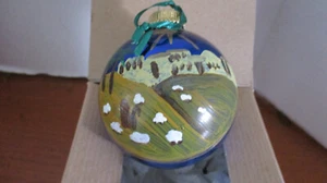 The REAL MOTHER GOOSE Blue NATIVITY SCENE GLASS BALL Christmas ORNAMENT NIB - Picture 1 of 5