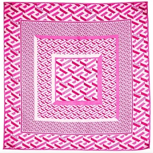 NWT Versace Greca Logo Greek Key Bubblegum Pink Silk Twill Square Scarf $595 - Picture 1 of 24