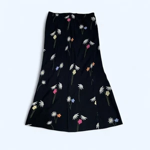 Black & Dark Minimalist Floral Midi Skirt Size UK 8 US 4 Low Rise Boho Prairie - Picture 1 of 4