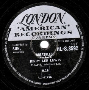 ROCKIN'  JERRY LEE LEWIS  78  BREATHLESS / DOWN THE LINE  UK LONDON HLS 8592  E- - Picture 1 of 2