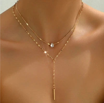 Women's Double Necklace Pendant 18K Gold Plated Stainless Chain Woman Jewelry - Image 1 of 4