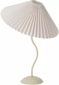 Small Pleated Table Lamp, Bedside Nightstand Lamp with Beige Lampshade Light Yel - Picture 1 of 12