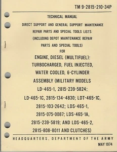 Historical Book for Engine, LD-465-1 series, Multifuel, Depot Repair Parts - Imagen 1 de 1