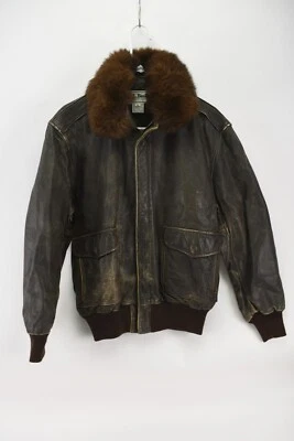 VTG L. L. Bean Mens Brown Full Zip Leather Jacket Wool Trim Size 40 - Image 1 of 4