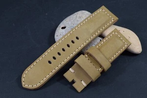 CORREA DE RELOJ 24/24 130/80 MM BEIGE CUERO NOBUK AUTÉNTICO ACOLCHADO MA STRAP 490-491 - Imagen 1 de 9