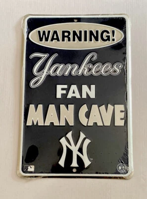 YANKEES FAN MAN CAVE Aluminum Metal Embossed Parking Room Sign 12”H X 8”w New - Image 1 of 3