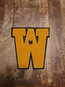 Vintage LETTER W Letterman Jacket Sweater Varsity Sports 8.5x8.5 Gold/Black - Picture 1 of 4