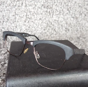 Vintage L.A. Eyeworks Brille Brillengestell Grau Holz Halbrand Cat Eye Eckig - Bild 1 von 12