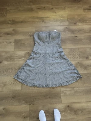 NWT Anne Klein Strapless Silver Holiday Lace Cocktail Dress Size 10 - Image 1 of 4