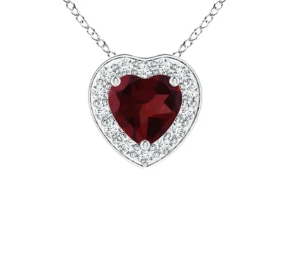 14k White Gold Garnet and Diamonds Dainty Pendant Heart Cut 0.35 Ctw Women Gifts - Image 1 of 4