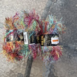 3 New Lion Brand Fun Fur Yarn Skeins Color 210 Rainbow - Picture 1 of 9