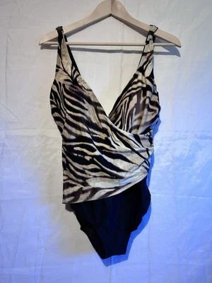 Fantasie Swim Zebra Print Tankini One Piece Swimsuit 14D 16D 44D Ruched Wrap  - Image 1 of 4
