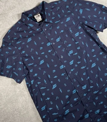 Camisa The North Face L Azul Camping Estampado Completo Ligera Senderismo Aire Libre Foto 1 de 4