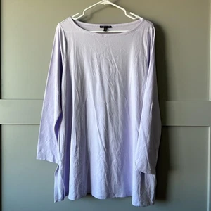 Eileen Fisher Shirt Womens Large Lavender Long Sleeve Tunic Tencel Made in USA - Picture 1 of 10