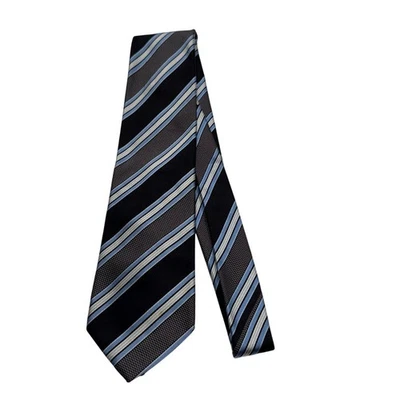 XMI Platinum Mens Silk Tie Geometric Stripe Blue Grey Black Made in USA 59"x3.5" - Image 1 of 4