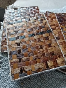 Juego de 6 manteles de hoja de palmira manteles rectangulares ecológicos tejidos beige - Imagen 1 de 4