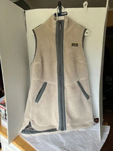 Womens LL Bean Bean’s Sherpa Fleece Long Vest SZ  LARGE Full Zip Pockets Cream - Picture 1 of 6