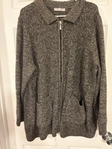 Woman Within 3x 30/32 Gray Marled Tweed Zip Front Sweater Cardigan Acrylic - Picture 1 of 10