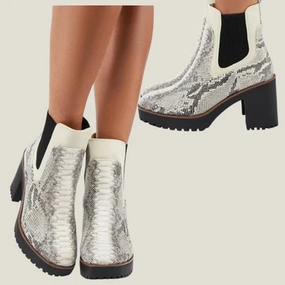 中国洗衣日霜灰色 Neo 蛇厚底踝靴女式 8.5 — 第 1/4 张图片