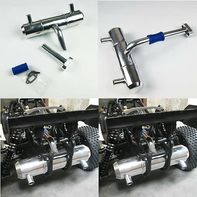 Metal Twin Tuned Exhaust Pipe For HPI 5B 5T 5SC KM Rovan Baja Buggy Truck Part - Image 1 of 4