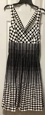 Dana Buchman Women's Sun Dress White/Black Sleeveless Linen Blend Zip Sz 12 NEW - Image 1 of 4