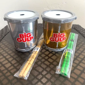 7-Eleven Big Gulp Drum Tumblers w/ drumsticks straws 40oz ea. set of 2 - Picture 1 of 7