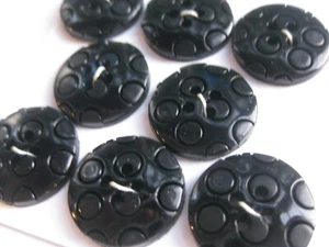 20mm Med Nice Black Glossy Spots Dots 4 hole Domed Buttons Set 8 - Picture 1 of 5