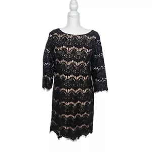Size 10 Jessica Howard Black Lace Cocktail Formal Dress Nude Lined - Picture 1 of 8