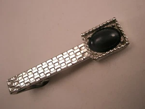 Grey Cabochon & Silver Tone Vintage SWANK Tie Bar Clip plain simple quality - Picture 1 of 5