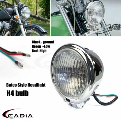 4.5" Bates Style H4 Headlight Headlamp Chrome Housing For Harley Chopper Bobber - Image 1 of 4