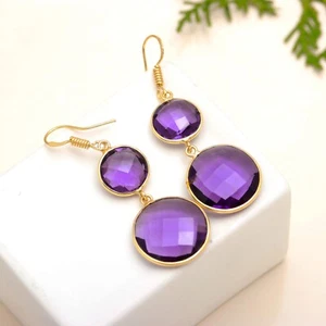 Purple Amethyst Gemstone Dangle Earring 925 Sterling Silver Handmade Jewerly - Picture 1 of 6