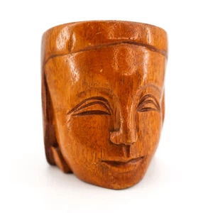 Hand-Carved Large Vintage Wood Wooden Tiki Face Head Figural Mug Cup Handle - Picture 1 of 7