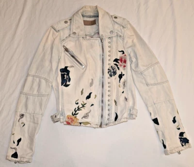 Jaqueta jeans feminina bordada floral NYC em branco XS - Imagem 1 de 4