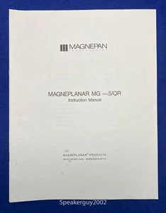 Original Magneplanar MG-.5/QR Speaker Instruction Manual - Picture 1 of 1