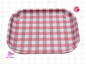 Pink Gingham Check Picnic Pattern - Metal Tray 14x18cm Trinkets & Crystals Gift - Picture 1 of 4