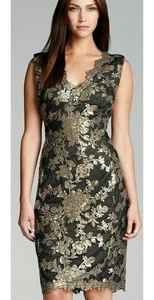 Tadashi Shoji Sequin Paillette Embroidered Lace Smoked Pearl Dress 8 - Picture 1 of 14