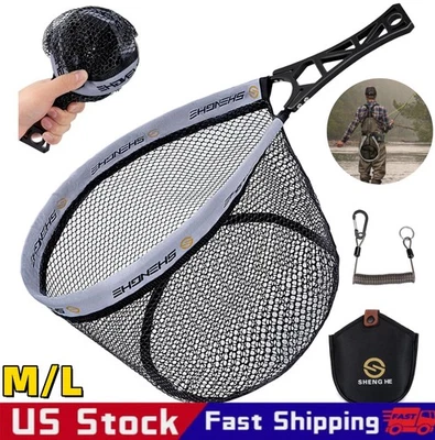 Red de desembarco de pesca con mosca red de trucha plegable red de pesca de goma con mango  Foto 1 de 4