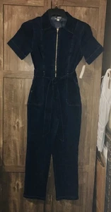 NUEVO CON ETIQUETAS Premier Amour Mujer’s 12 Azul Denim Mono Cinturón Cremallera Cuello Bolsillos - Imagen 1 de 8
