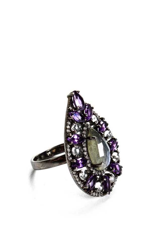 Anillo lágrima espinela amatista amatista labradorita plata esterlina púrpura rarezas para mujer Foto 1 de 3