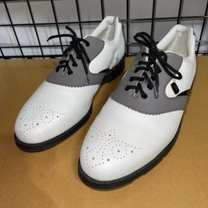 Stylo Faldo White & Gray Golf Shoes Spike Less Made In England US Size 8-1/2 - Picture 1 of 13