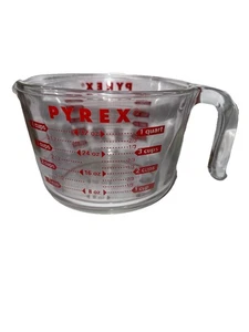 Taza Medidora Vintage PYREX 532 13 4 Tazas 1Q TODAS LAS TAPAS Vidrio Letras Rojo EE. UU. - Imagen 1 de 6