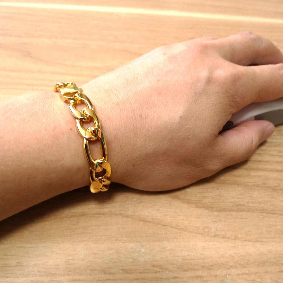 18K Gold Plated Bracelet Stainless Steel Jewelry For Men Figaro Chain 10mm - Image 1 of 4