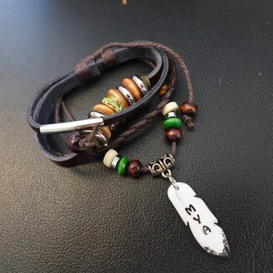 Pulsera Boho Personalizada Mya Cuero Pila Hippie Indie Nombre Verde Brillo - Imagen 1 de 5