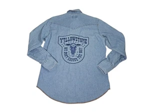 Wrangler x Yellowstone Pearl Snap Denim Shirt Embroidered Men's Medium Blue - Picture 1 of 11