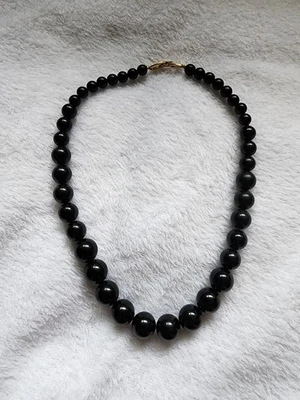 Napier Necklace Black Graduated Beaded Simple Classy Goth 18" Around - Image 1 of 4